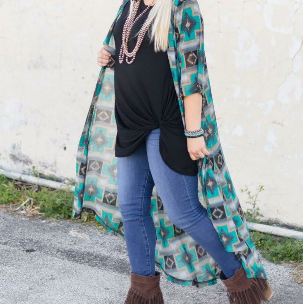 Turquoise Southwestern Print Duster
